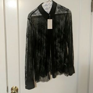 N.W.T.    Black lace button down overshirt